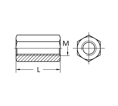 схема на  продукт Гайка DIN 6334 Zn 5.8 М6 x 20 thumb
