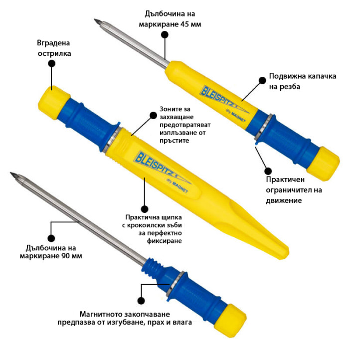 krepezhgroup product Bleispitz Комплект механичен молив за дълбоки отвори Dry MAGNET и универсални графитни пълнители, блистер image